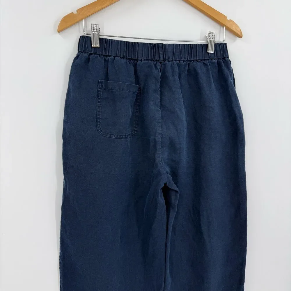 Quince 100% European Linen Cropped Pants in Deep Navy | Small